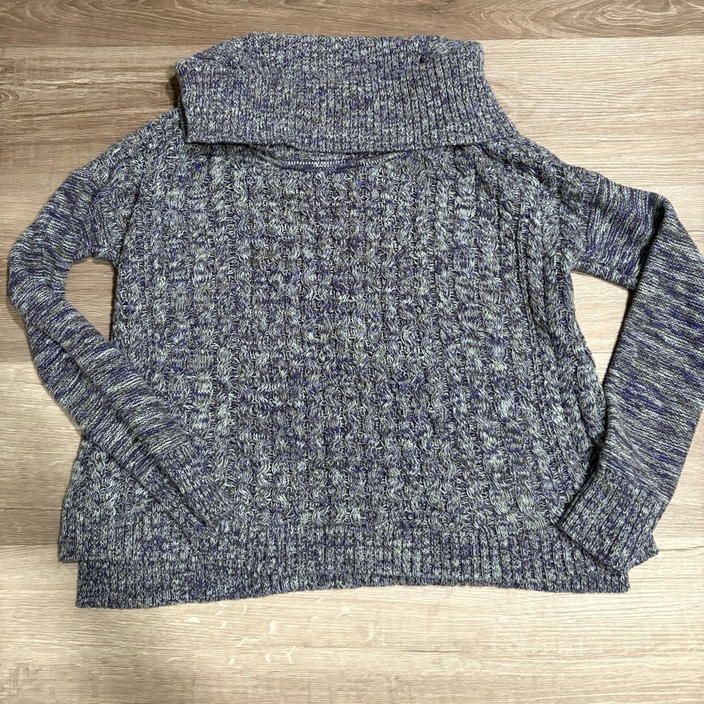 American Eagle Outfitters Heathered Blue Cowl Neck Sweater